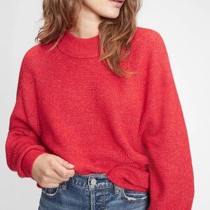 GAP Waffle-Stitch Mockneck Sweater in Red Sz. Small